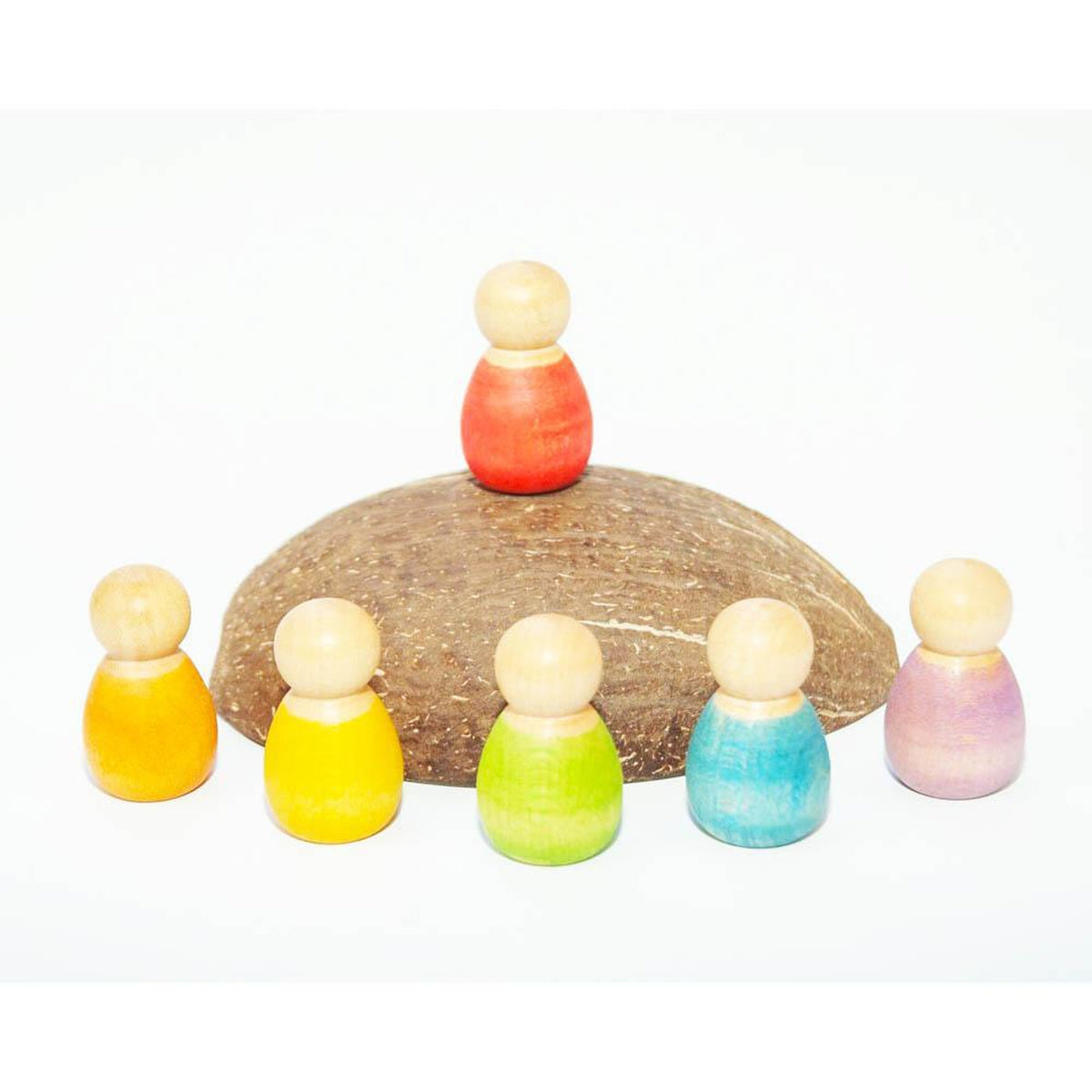 Grapat 6 wood coloured baby nins with coconut shell-blocks & building sets-Grapat-Dilly Dally Kids