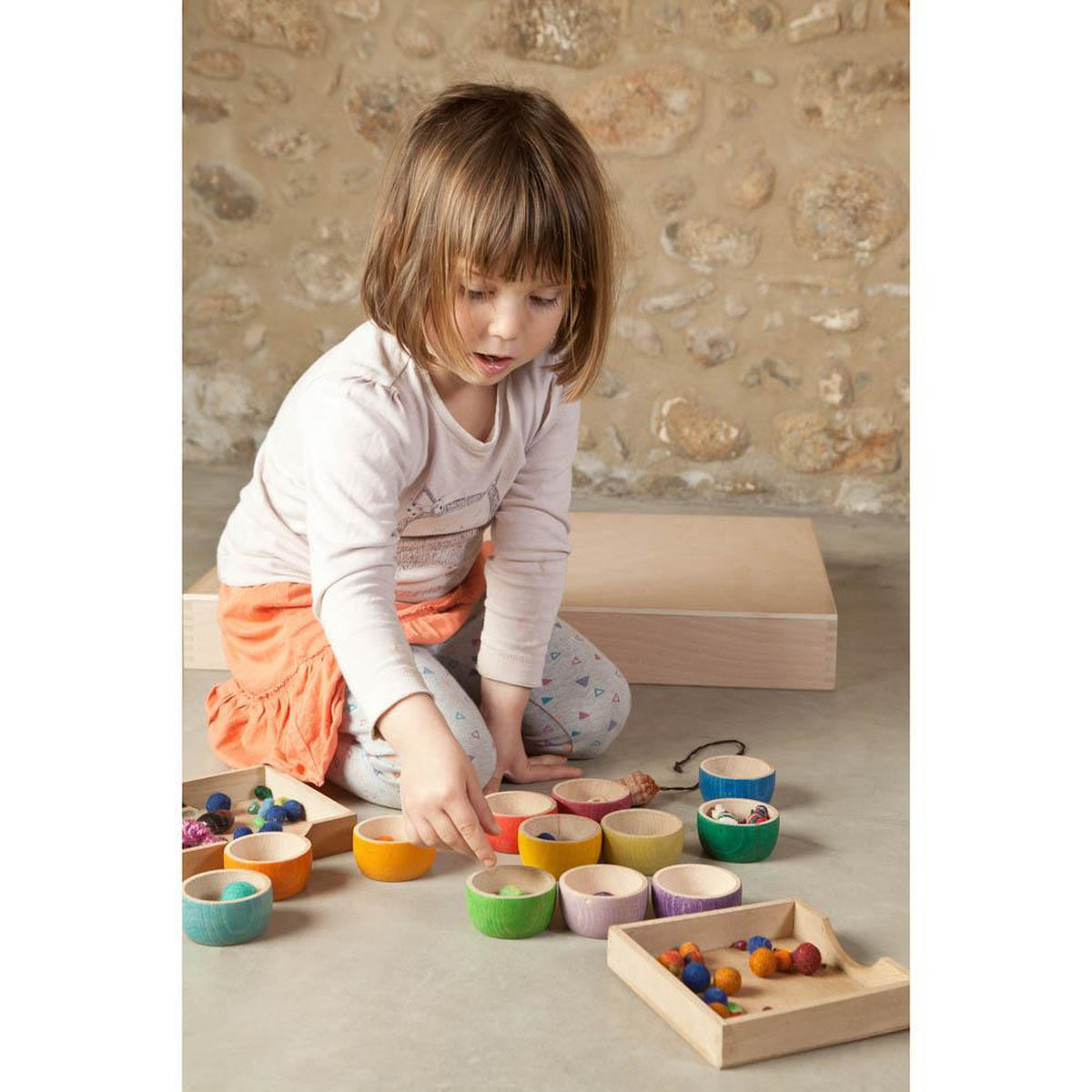 Grapat wood coloured bowls 12 piece-blocks & building sets-Grapat-Dilly Dally Kids