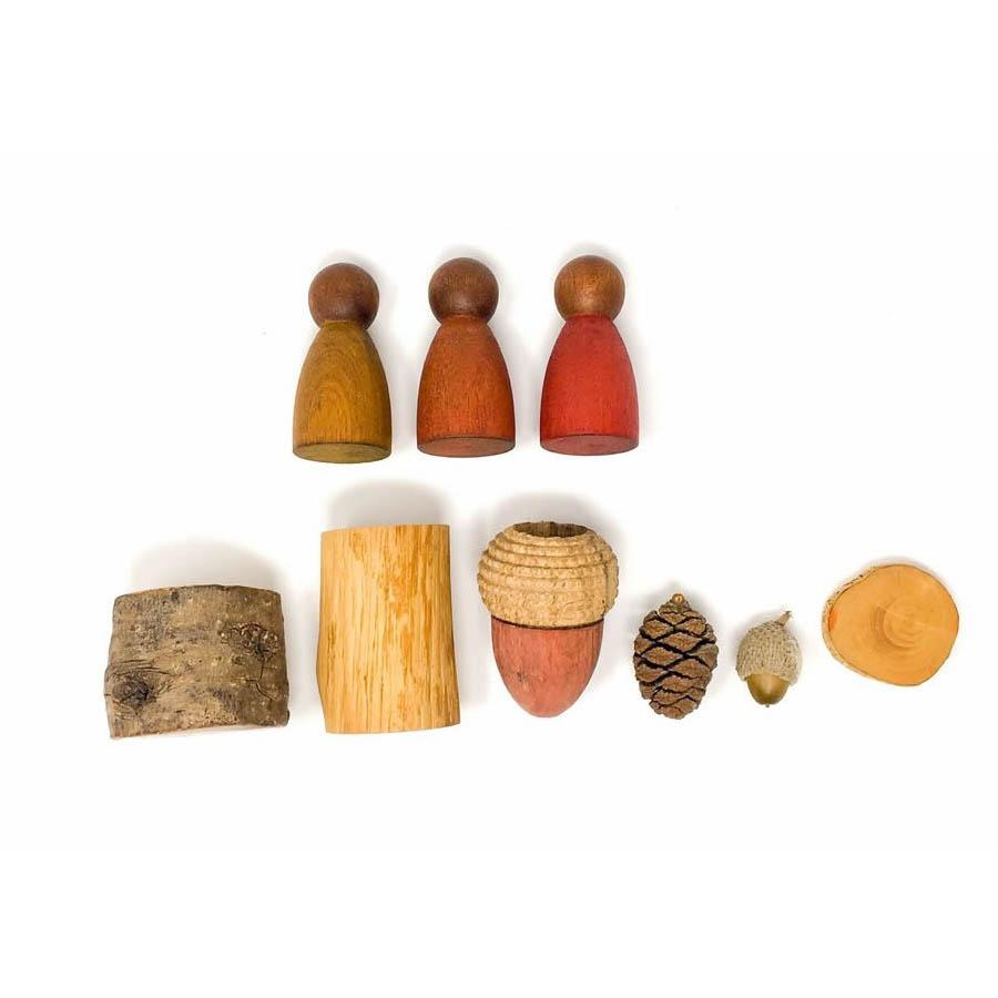 Grapat wood dark warm colour nins 3 pieces-blocks & building sets-Grapat-Dilly Dally Kids
