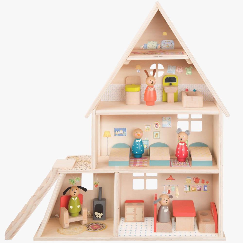 Moulin Roty doll house with furniture-people, animals & lands-Fire the Imagination-Dilly Dally Kids
