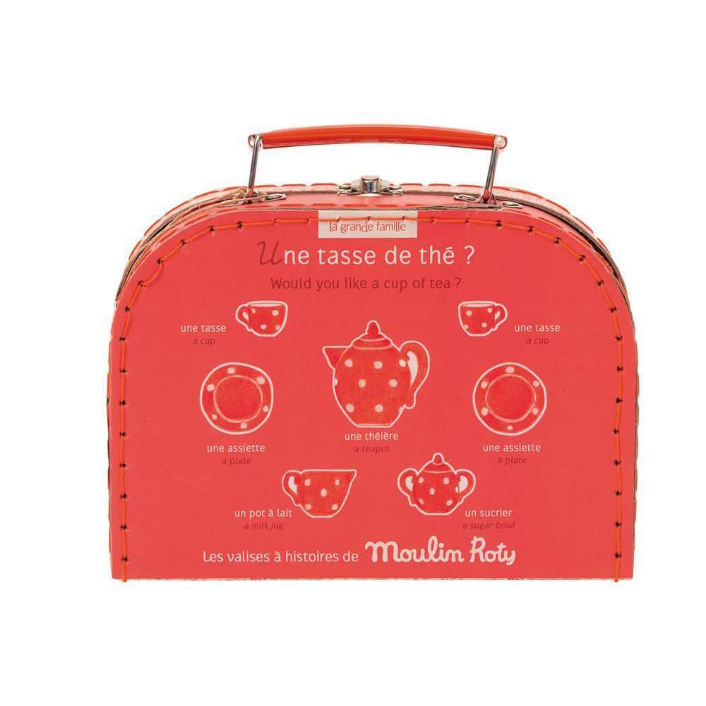 Moulin Roty red ceramic tea set in suitcase-pretend play-Fire the Imagination-Dilly Dally Kids
