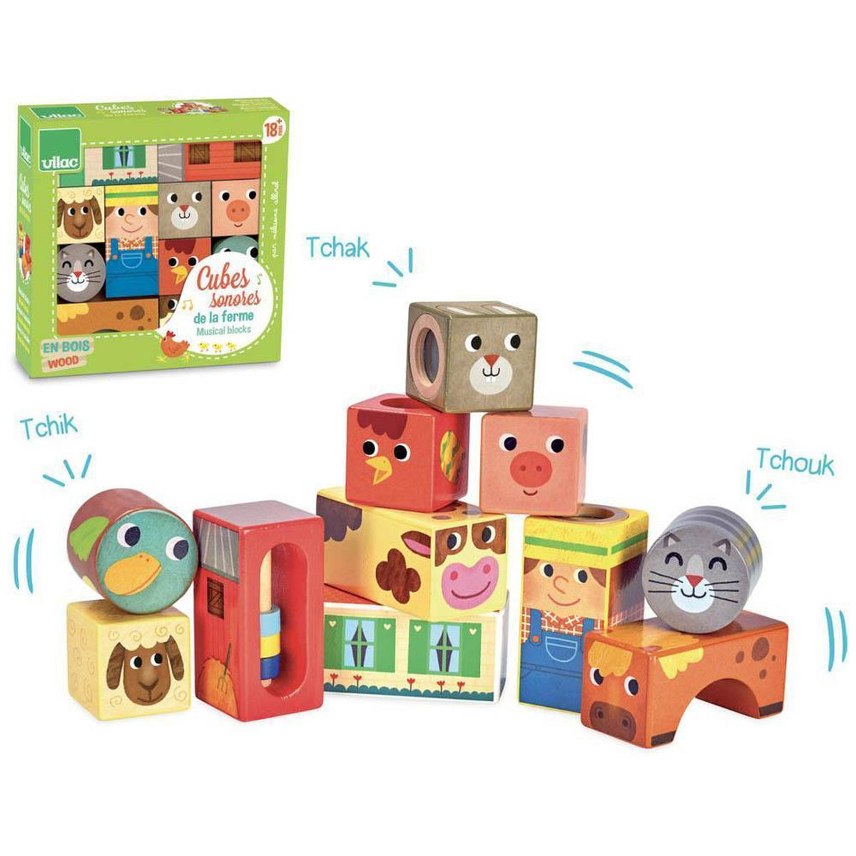 Vilac musical farm blocks set-blocks & building sets-Fire the Imagination-Dilly Dally Kids