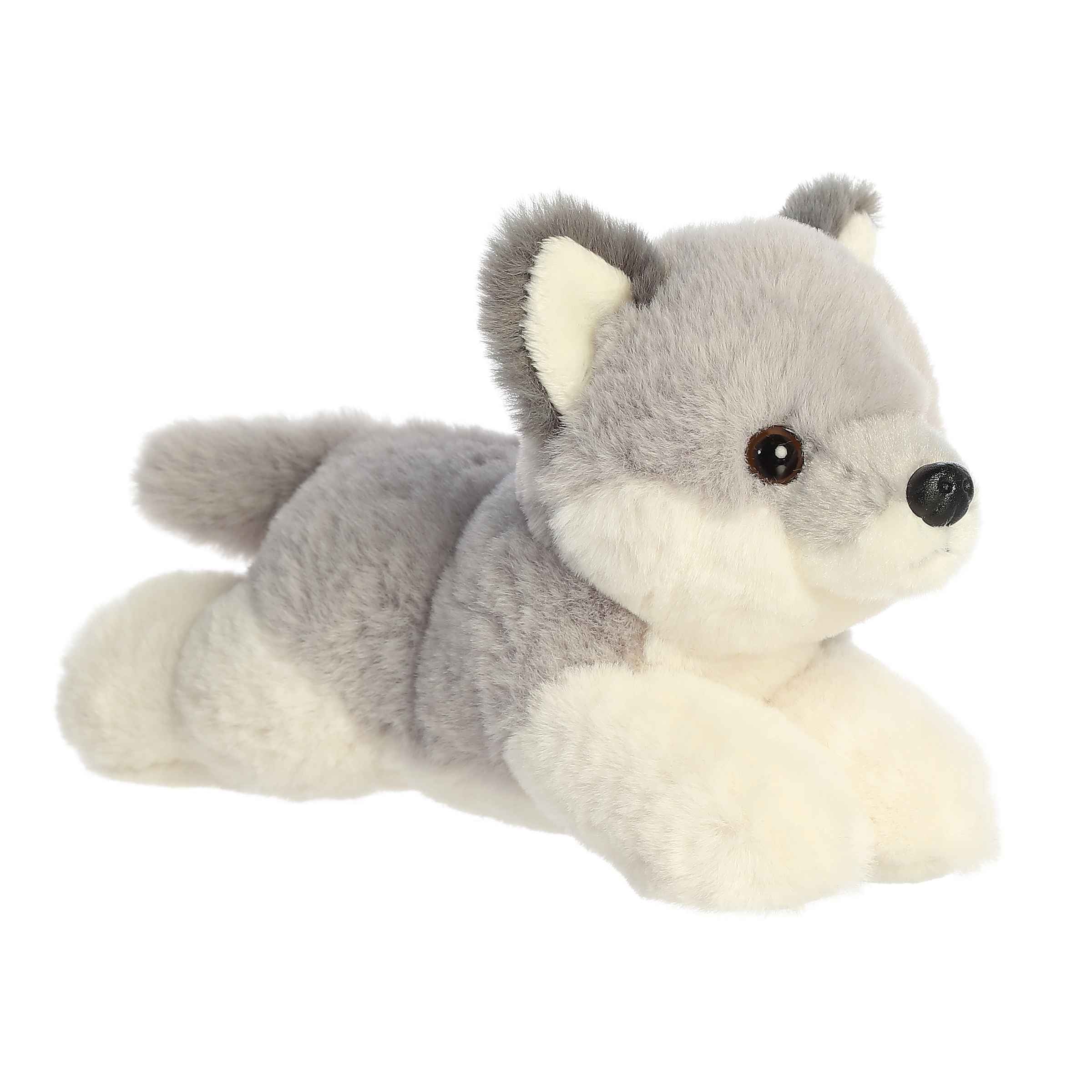 Aurora Mini Flopsie Wolf Plüschtier - 20 Cm, Weiß/lila, Kuschelweich & Waschbar