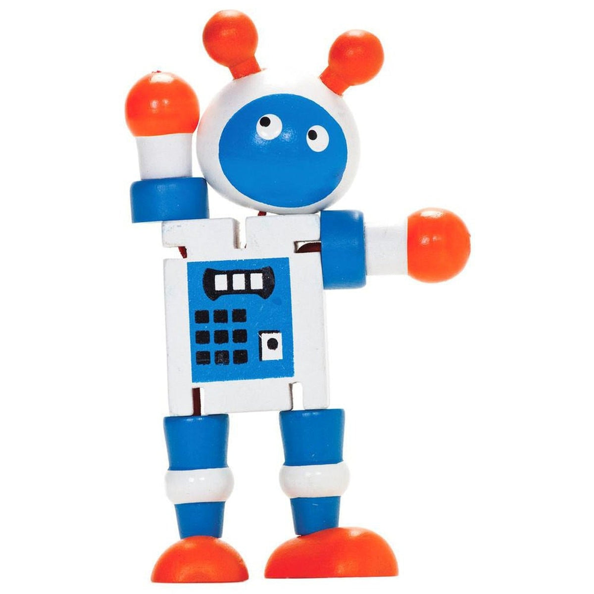 Boris Blue Robot Junior X-7 : Wooden Robot : Wood Posable Puppet Mini