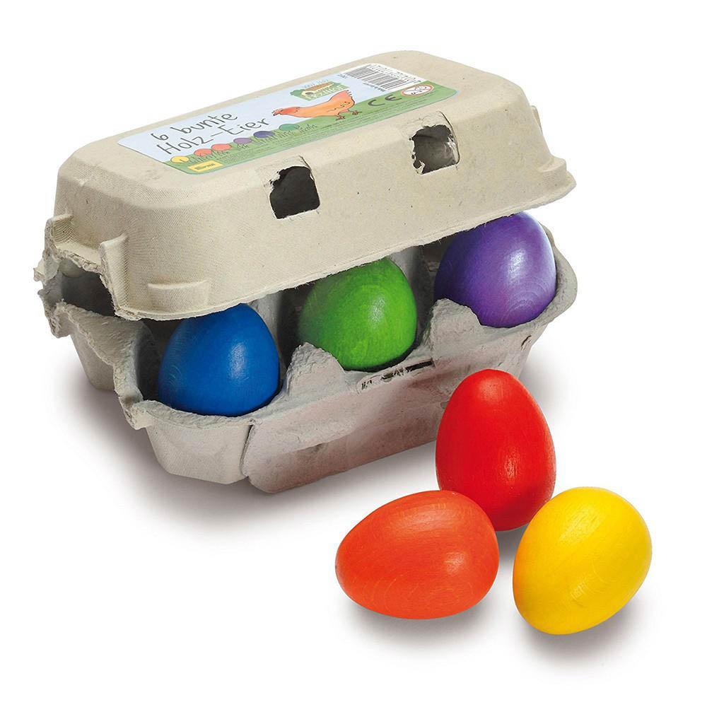 Erzi six wooden coloured eggs in carton-pretend play-Fire the Imagination-Dilly Dally Kids