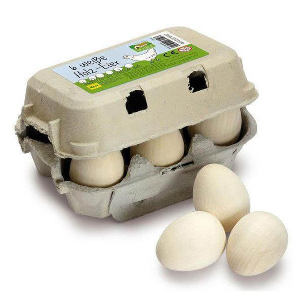 Erzi six wooden white eggs in carton-pretend play-Fire the Imagination-Dilly Dally Kids