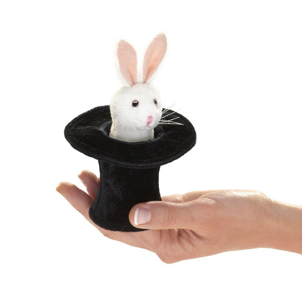 rabbit in hat finger puppet-puppets, stuffies & dolls-Fire the Imagination-Dilly Dally Kids