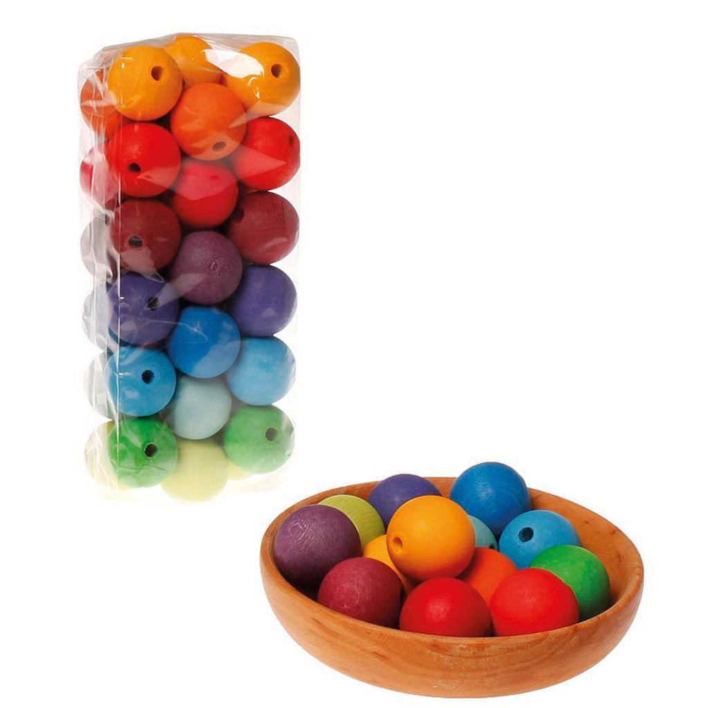 Grimm's 36 wooden beads multi-coloured - 30mm-arts & crafts-Fire the Imagination-Dilly Dally Kids