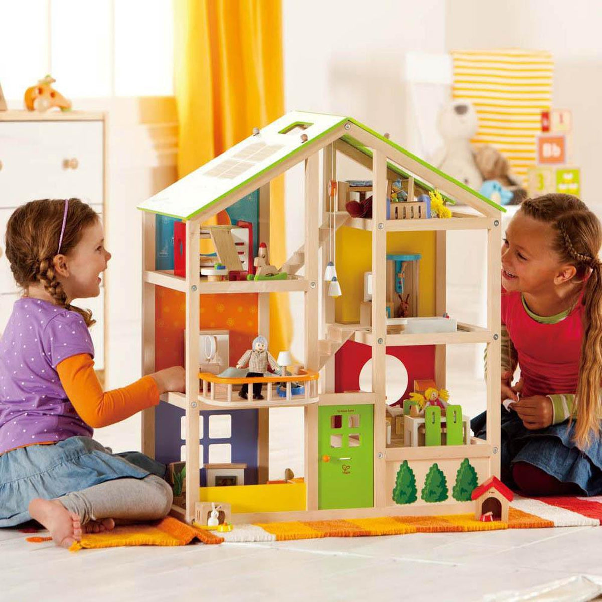 Hape all season dollhouse with furniture – Dilly Dally Kids