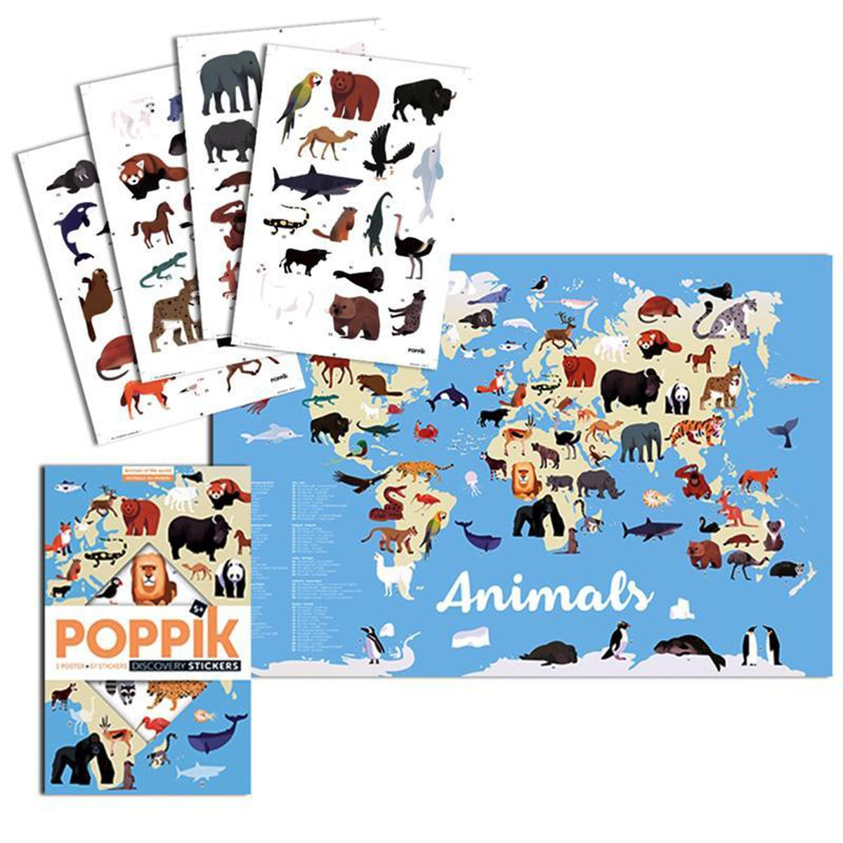 Poster géant + 76 stickers - Animaux du monde (5-12 ans) - Pastel Shop